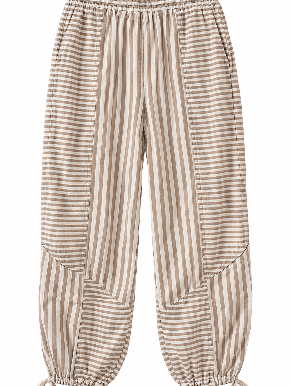 Molly Green Striped Cotton Cargo Parachute Pants Tan Cream M